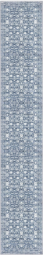 Runner Rug 2.6x14, Light Blue White Washable Long Hallway Rug Runner Non-Slip Soft Kitchen Runner Thin Printed Faux Wool Super Soft Carpet for Entryway Bedroom Laundry Room Indoor Home Decor