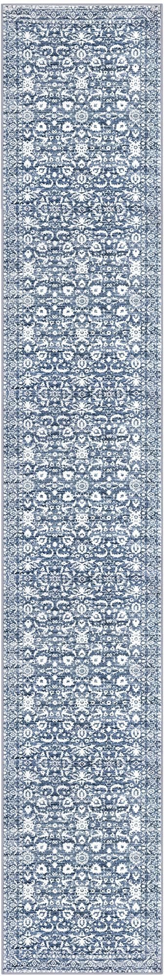 Vintage Runner Rug 2x12, Light Blue White Washable Long Kitchen Runner Non-Slip Floral Soft Hallway Rug Runner Thin Print Faux Wool Carpet for Entryway Bedroom Laundry Room Indoor Home Decor