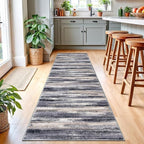 Modern Abstract Runner Rug 2.6x10, Grey Black Multi Washable Long Kitchen Runner Non-Slip Soft Hallway Rug Runner Thin Print Faux Wool Carpet for Entryway Bedroom Laundry Room Indoor Home Decor