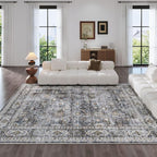 Rugcomf 9x12 Rug Washable Boho Soft Large Area Rug Non-Slip Faux Wool Vintage Rug for Living Room, Farmhouse, Dining Room, Indoor, Kids Playroom (Grey)