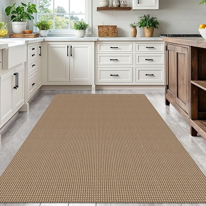 IOHOUZE Washable Area Rug 5x7 Non Slip Rubber Backed Woven Rugs for Living Room, Dining Room Rugs Bedroom Rug, Floor Carpet for Living Room Nursery Office, Orange/Tan/Brown