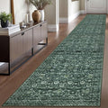 Runner Rug 2.6x16, Dark Green Washable Long Hallway Rug Runner Non-Slip Soft Kitchen Runner Thin Printed Faux Wool Super Soft Carpet for Entryway Bedroom Laundry Room Indoor Home Decor