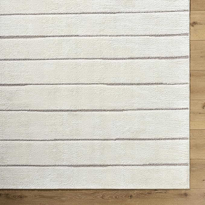 Livabliss x Our PNW Home Cascade Minimalist Striped Area Rug, 2'7" x 10', Striped Ivory/Taupe
