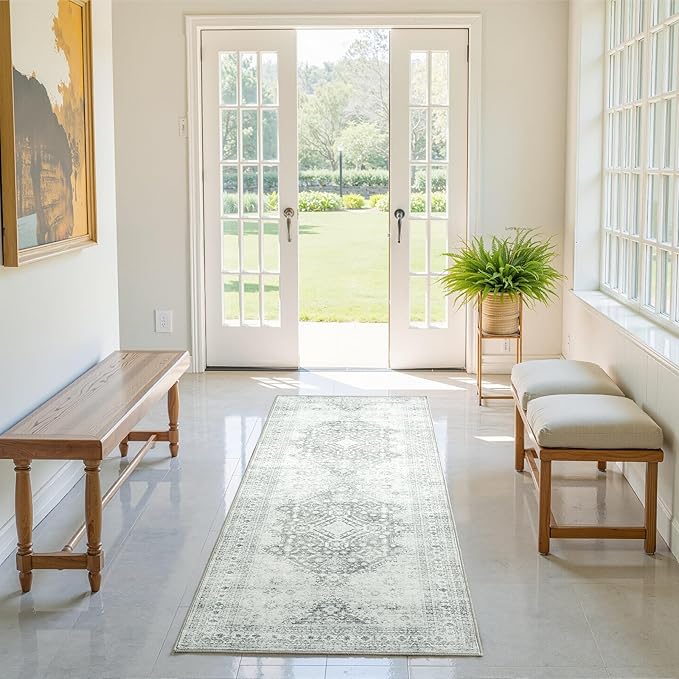 2x6 Area Rug,Boho Vintage Oriental Washable Rugs,Collapsible Area Rug for Bedroom, Entryway, Kitchen, Bathroom