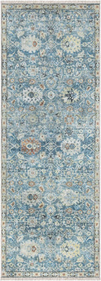 Bloom Rugs Caria Washable Non-Slip 12 ft Runner - Blue/Beige Traditional Runner for Entryway, Hallway, Bathroom, and Kitchen - Exact Size: 2'6" x 12'