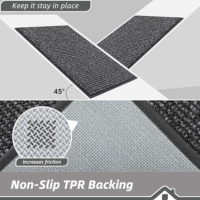 BEQHAUSE Dirt Trapper Door Mat 20" x 48", Non-Slip Washable Doormats Entrance Mat, Dirt Resistant and Absorbent Welcome Mat, Low Profile Floor Mats for Front Back Door and Entryway, Charcoal