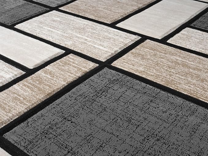 Geometric Area Rug - 6x9 Decorative Home & Office Rug - Indoor Carpet for Living Room, Bedroom, Family or Dining Room - Non-Fading Polyester Material, Stain-Proof - Beige Sand