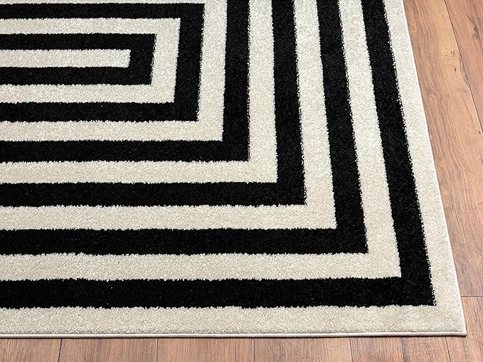 Abani Contemporary Black & Ivory 3' x 5' Area Rug, Contrasting Geometric Modern Stripe Symmetrical Living Room Carpet Rugs