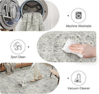 5x7 Area Rugs Grey Low Pile Indoor Washable Trendy Faded Style Floral Rugs for Bedroom Living Room Dining Room Foldable Non-Slip Thin Print Mat