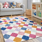 jinchan Macy Area Rug 4x6 Kids Washable Indoor Floor Cover Non-Slip Modern Soft Rug Elementary School Classroom Colorful Diamond Carpet for Nursery Playroom Daycare Living Room Berries on Cream