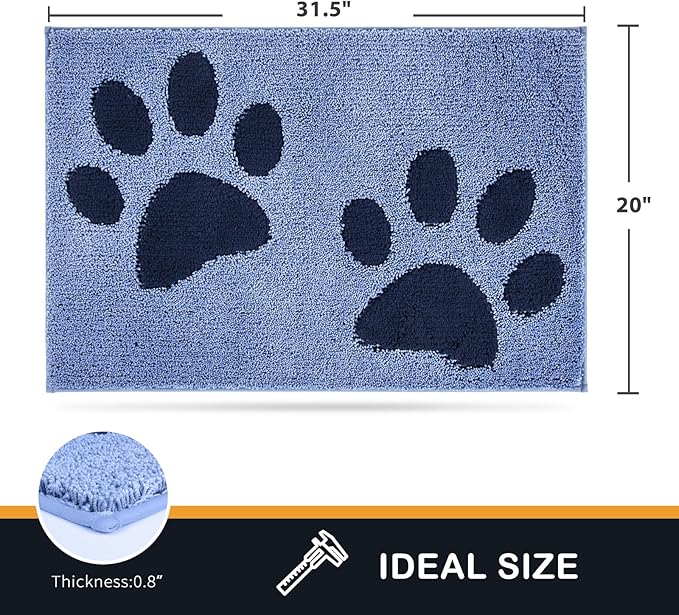 PURRUGS Dirt Trapping Door mat 20" x 31.5", Non-Skid/Slip Machine Washable Microfiber Entryway Rug, Dog Door Mat, Super Absorbent Welcome Mat for Muddy Wet Shoes and Paws, Light Blue