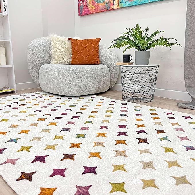 Alfa Rich 3x5 Moroccan White Area Rugs for Living Room Decor Washable Cotton Pet Friendly Runner