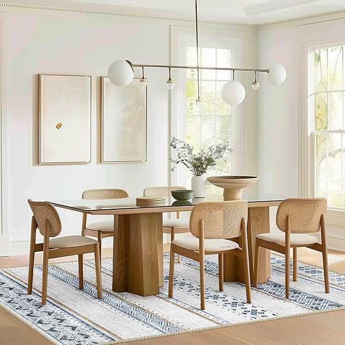 BESTSWEETIE 5x7 Area Rugs for Living Room Washable Moroccan Farmhouse Neutral Geometric Low Pile Non-Slip Soft Print Pattern Rug for Bedroom Kitchen Dining Room Entryway Blue/Brown