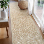 Wonnitar Washable Kitchen Runner Rug 2x6, Moroccan Runners for Hallway, Non Slip Bohemian Soft Bathroom Throw Mat Geometric Carpet Runner for Laundry Entryway Bedroom (Kakhi,2'x6')