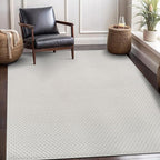 CAMILSON Modern Rug 8x10 Luxury Pebble Pattern Micro Loop Area Rugs Soft High-Low Pile Stain Resistant Easy to Clean Non-Shedding Durable Living Room OfficeIndoor Carpet (White)