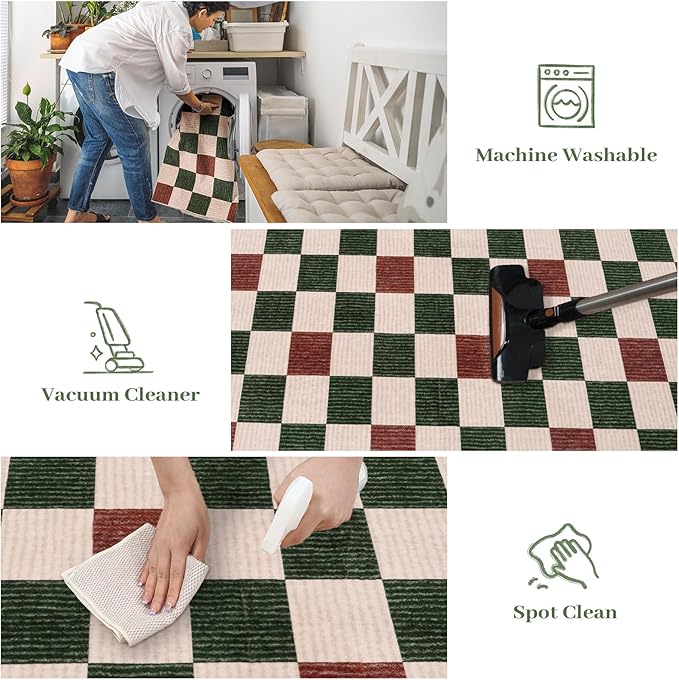 LIVEBOX 8x10 Area Rugs for Living Room Clearance, Checkered Non-Slip Washable Rugs, Farmhouse Neutral Classic Pattern Boys Area Rug for Bedroom, Carpet for Dining Room(Red,8'x10')
