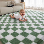 4x6 Area Rugs for Living Room Bedroom, Soft Fluffy Shaggy Bedside Rug, Indoor Floor Carpet for Kids Playroom, Dorms, Nursery Rooms, Home Decor (Green & White 4'x6')