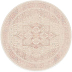 RUGGABLE Washable Area Rug – Kamran Soft Pink 6 ft Round, Stain-Resistant, Non-Slip – Medium Machine Washable Rugs for Living Room, Bedroom, Hallway, Entryway & Office–with Cushioned Pad