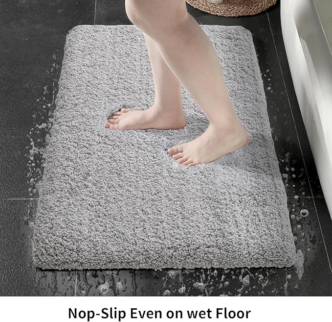 Grey Bathroom Rug 20x32 Non Slip Fluffy Bath Mat for Bathroom Floor Washable Plush Luxury Bath Rug for Tub Soft Shaggy Absorbent Shower Sink Mat