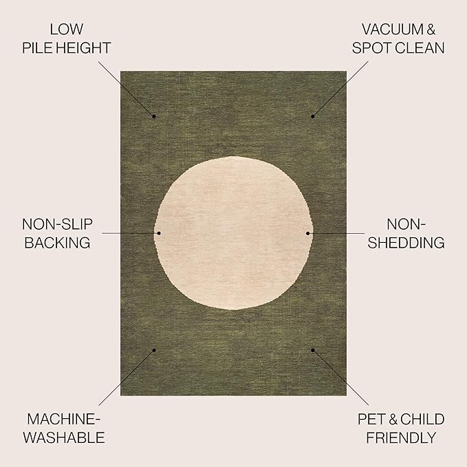 JONATHAN Y Machine Washable Green/Cream Indoor Area Rug 5X8 ft, Cirkel Minimalist Geometric Dot for Living Room, Bedroom, Kitchen, Office, Easy-Cleaning, Pet-Friendly, Non-Shedding WSH113B-5