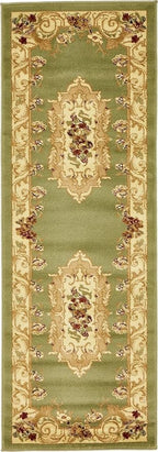 Rugs.com Chateau Collection Rug – 6 Ft Runner Green Medium Rug Perfect for Hallways, Entryways