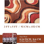 YIHOUSE Burnt Orange Rug 3x5 Washable,Farmhouse Brown Retro Carpets,Geometric Abstract Wavy Rug for Bedroom,Unique Colorful Rugs for Living Room,Dining Room,Bedside Rugs
