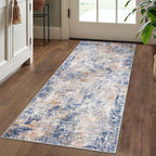 Modern Abstract Runner Rug 2x5, Grey Blue Orange Multi Washable Kitchen Runner Entryway Rug Mat Non-Slip Soft Hallway Rug Runner Thin Print Faux Wool Carpet for Bedroom Laundry Room Indoor
