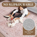 MontVoo-Vintage Area Rug 6X9 Pink Rugs for Living Room-Soft Distressed Printed Rugs for Bedroom-Non Slip Carpet-Machine Washable Rug for Dining Room Living Room Bedside Office