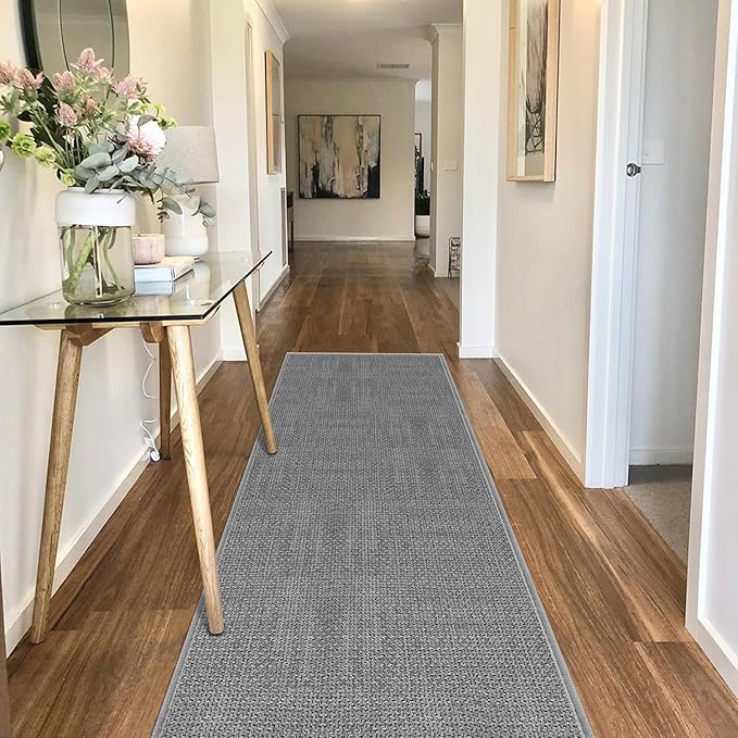 GOYLSER Gray 2x10 Runner Rug for Hallway, Water Absorbent Laundry Room Rug Runner, Natural Jute Long Carpet Runners for Hallway