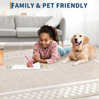 Small Area Rug 2x3 Modern Checkered Entry Rug Solid Color Scalloped Kitchen Rugs Washable Bedroom Doormat Non Slip Stain Resistant Bordered Throw Carpet for Living Room Nursery Laundry, Beige