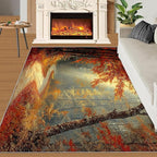 4x5 Autumn Forest Indoor Outdoor Rug - Natural Landscape Bedside Rug, Forest Path Washable Entry Way Rugs Kids Carpet for Inside House Playroom Living Room End Table Nursery