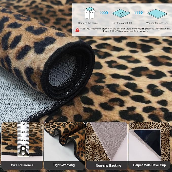 Leopard Rug 4x6 Cheetah Print Washable Non-Slip Rug Ultra Soft Low-Pile Indoor Carpet for Living Dining Playroom