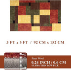 YIHOUSE Red and Green Rug 3x5, Burgundy Farmhouse Vintage Rugs Washable for Living Room,Burnt Orange Area Rug Non Slip,Geometric Boho Area Rug for Kitchen,Dining Room,Bedroom