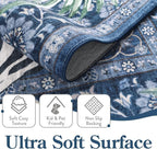 Moynesa Tiger Washable Area Rugs for Living Room, 5x7 Vintage Soft Rug for Bedroom, Non Slip Boho Botanical Ultra Thin Large Stain Resistant Throw Rug for Dining Guest Room, Blue