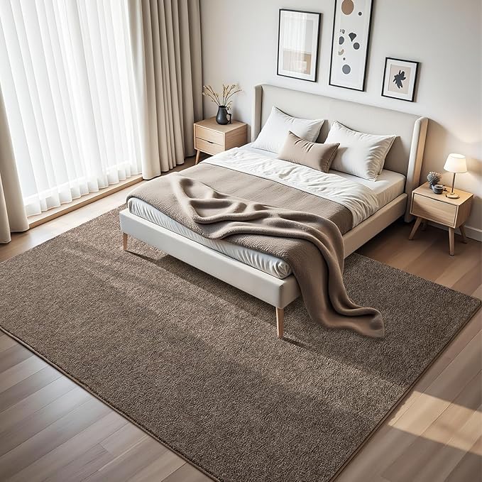 HQAYW 7x10 Large Area Rugs for Living Room Bedroom, Modern Thickened Memory Foam Soft Rug, Low Pile Minimalist Washable Non Slip Carpets for Kids Girls Boys Nursery Dorm Home Decor, Brown
