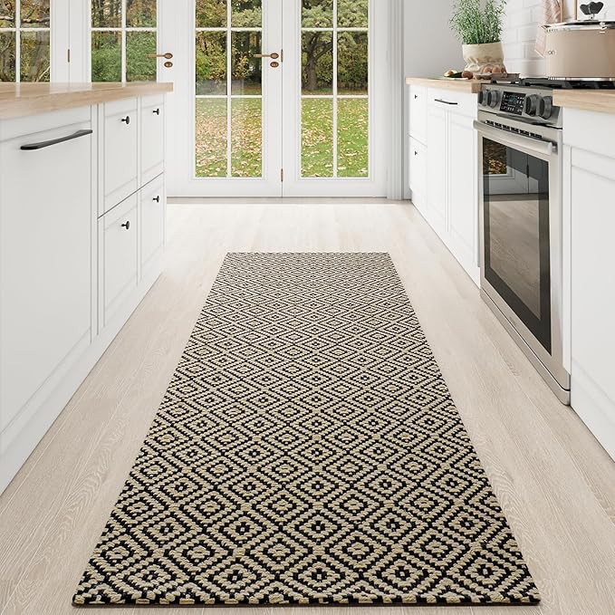 Hallway Runner Rug 2x6, Washable Kitchen Runners Non Slip, Ultra Thin Entryway Floor Mat Fit Under Door, Soft Low Pile Cotton Boho Carpet for Laundry Outdoor Bedroom