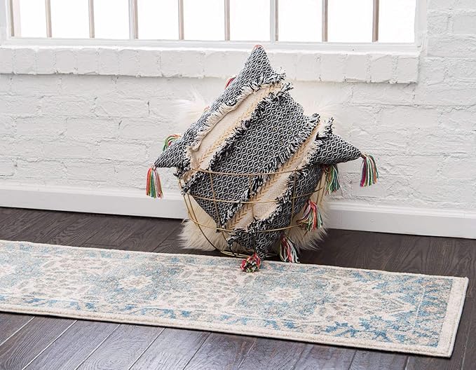 Unique Loom Salzburg Collection Classic Traditional Design Oriental Inspired Border Area Rug (2' 0 x 6' 0 Runner, Beige/Blue)