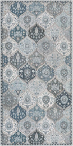 Lahome Moroccan Trellis Small Area Rug, 2x4 Rugs for Entryway Non-Slip Vintage Ultra-Thin Washable Indoor Door Mat Distressed Throw Carpet for Bathroom Kitchen Bedroom, Blue