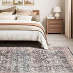 Dripex Vintage 5x7 Area Rugs - Large Washable Area Rug for Living Room Bedroom Oriental Medallion Floral Print Floor Carpet Low-Pile Indoor Soft Non-Slip Accent Rug Farmhouse Home Office Decor
