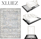 Area Rug 5x7 Living Room Rug, Machine Washable Vintage Distressed Boho Area Rug Non-Slip Soft Low Pile Large Indoor Rugs for Bedroom Kitchen Dining Room Office(Light Blue,5'x7')