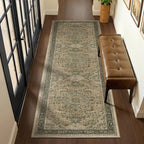 Retro 3x8 Rug Runners for Entryway Non Slip, Distressed Medallion Carpet Runners for Hallway 8ft, Low Pile Thin Runner Rug Non Slip Washable for Kitchen/Foyer/Mudroom/Bedroom, Multi Brown/Olive