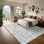 GarveeHome Boho 6x9 Area Rug for Living Room, Floral Vintage Rugs for Bedroom with Soft Low Pile, Non Slip Stain Resistant Botanical Washable Rug 6x9 for Dining Room Grey Carpet for Dorm Office