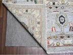 Goose Gray Afghan Angora Oushak with All Over Colorful Pattern Vegetable Dyes Organic Wool Hand Knotted Square Oriental Rug (11'9"x11'9")