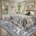Lahome Boho Animal 6x9 Washable Living Room Area Rugs, Grey Soft Rugs for Bedroom, Botanical Large Boho Non Slip Dining Room Carpet for Under Table Office Kids Playroom (6x9ft,Grey)