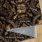 Black Gold Baroque Rug, Washable 6x9 Rug for Living Room, Floral Geometric Patterned Indoor Carpet, Black Gold Baroque Decor for Home, Bedroom, Soft Non Slip Thin Design FER71