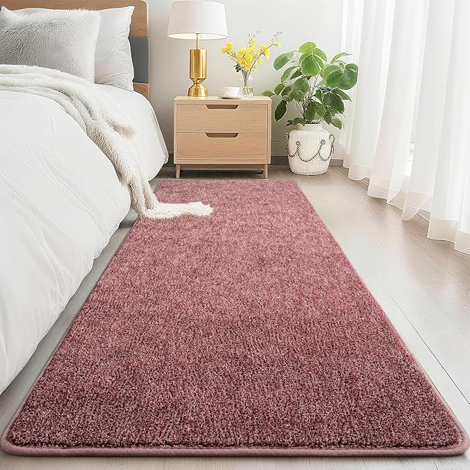 HQAYW 2x6 Soft Runner Rug for Hallways, Thickened Memory Foam Small Throw Bedside Rugs for Bedroom Living Room, Low Pile Washable Non Slip Carpet for Teens Kids Nursery Dorm Decor, Dark Red