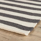Home Conservatory Ladder Stripe Black/Ivory Handwoven Wool 8 X 10 Feet, Black/Ivory Stripe Pattern