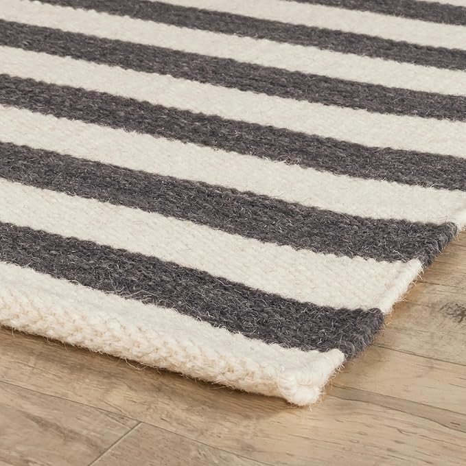 Home Conservatory Ladder Stripe Black/Ivory Handwoven Wool 5 X 8 Feet, Black/Ivory Stripe Pattern