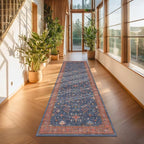 Washable 10 ft Long Runner for Kitchen Floor - Navy Blue Hallway Runner Rug, Pet Friendly Waterproof Non Slip with Rubber Backing, Stain Resistant Laundry Room Rug (3x10 Navy Blue & Terracotta)