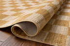Loloi Chris Loves Julia Calvin Collection CLV-01 Apricot/Ivory 7'-10" x 10' Area Rug Checkered Neutral Soft Living Room Bedroom Carpet